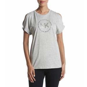 New! MICHAEL KORS Women's MK Circle Logo Cold-Shoulder Top Blouse Short Sleeve